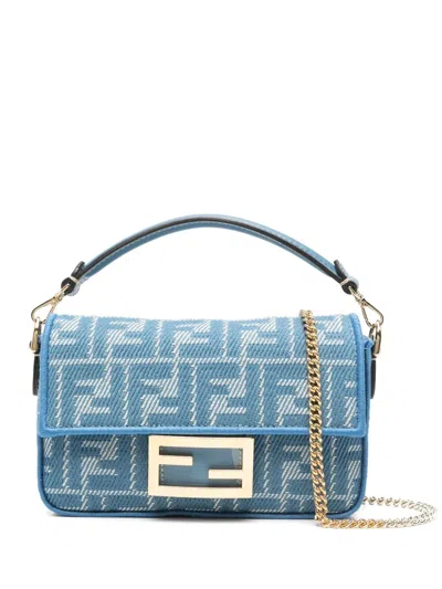Fendi Women Denim-effect Ff Jacquard Mini Baguette Bag In Blue