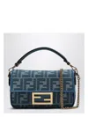 Fendi Blue Denim-effect Ff Jacquard Mini Baguette Bag Women In Blue