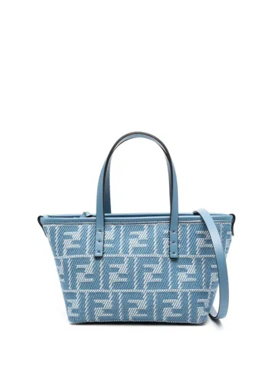 Fendi Women Denim-effect Ff Jacquard Roll Mini Bag In Blue