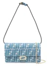 Fendi Wallet On Chain Baguette With Shoulder Strap With All-over Ff Motif In Blue