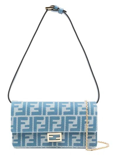 FENDI WOMEN'S DENIM-EFFECT FF JACQUARD WALLET BAGUETTE BLUE | 8M0498AUNJ