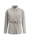 Fendi Beige Denim Jacket With Concealed Closure In Gray