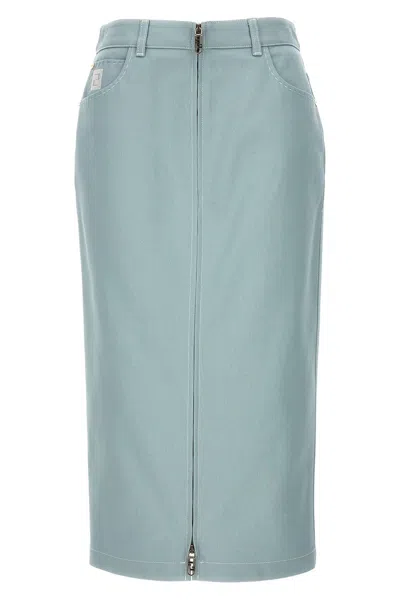 Fendi Women Denim Midi Skirt In Pale Blue