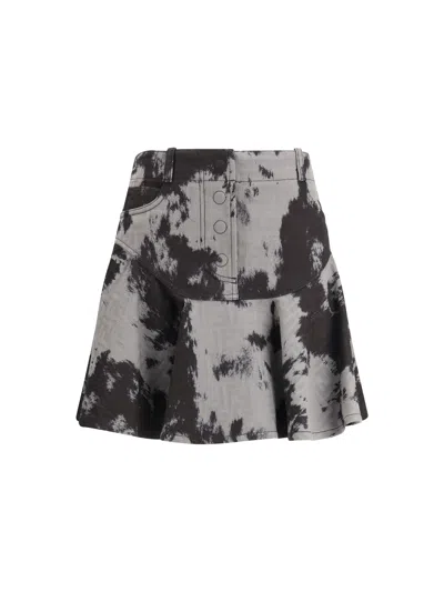Fendi Women Denim Miniskirt With Animalier Motif In Gray