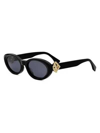 FENDI WOMEN'S DIAMOND BLACK 53MM OVAL SUNGLASSES