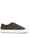Fendi Low-top Sneakers With Monogram Pattern And Gold-tone Accents In Brown