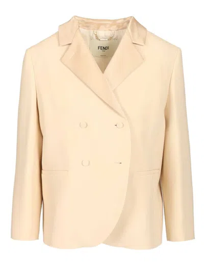 Fendi Women Double-breasted Wool Blazer In Nude