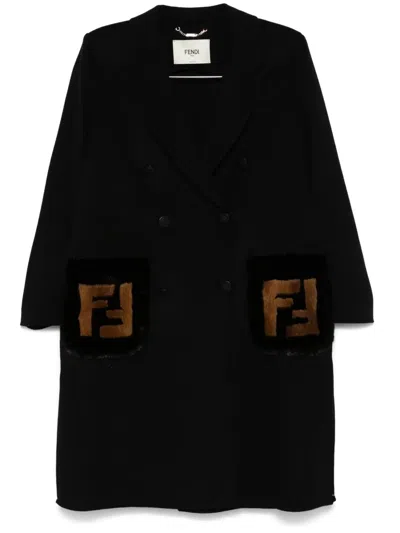Fendi Women Double Wool Overcoat In Black