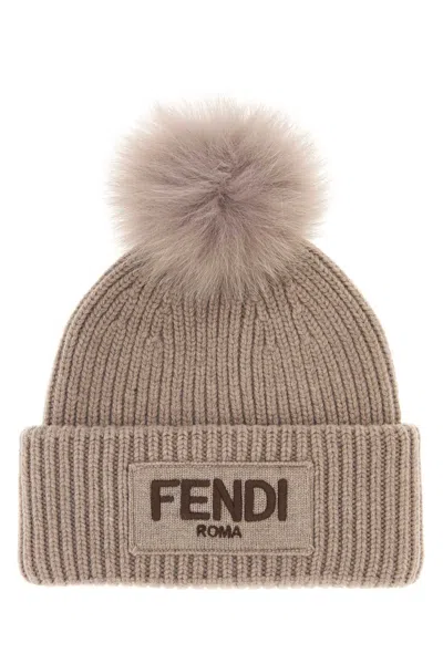Fendi Women Dove Grey Wool Beanie Hat In Neutral