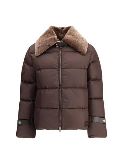 FENDI FENDI WOMEN DOWN JACKET IN TECHNICAL FABRIC AND LEATHER