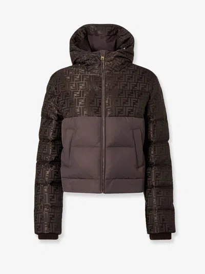 Fendi Women Down Jacket With Ff Jacquard Insert In Brown