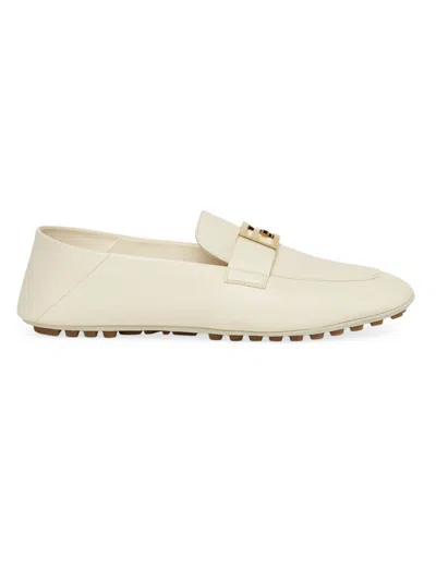 Fendi Women's Driver-sole Leather Loafers In Bianco Ice