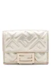 Fendi Embossed Ff Motif Uette Micro Trifold Wallet Accessories In Metallic