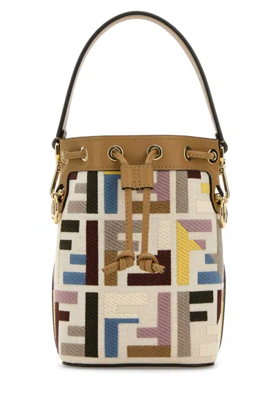 Fendi Women Embroidered Canvas Mon Tresor Bucket Bag In Dustymauve