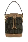 Fendi Women Mini Mon Tresor Ff Jacquard Fabric And Leather Bucket Bag In Multi