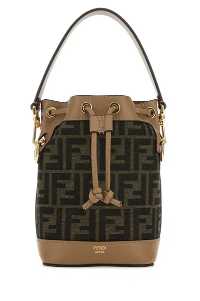 FENDI FENDI WOMEN EMBROIDERED CANVAS MON TRESOR BUCKET BAG