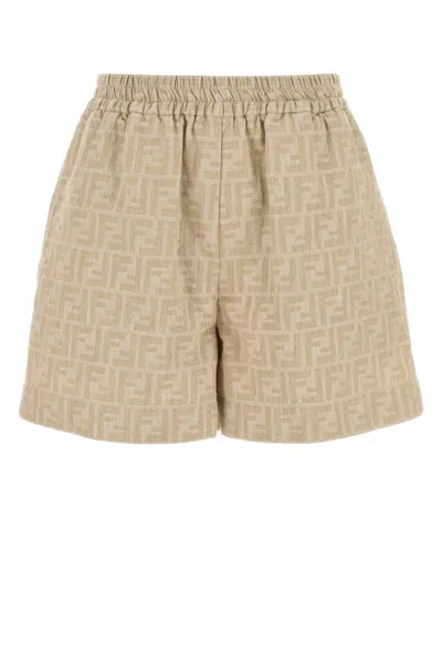 Fendi Women Embroidered Chambray Shorts In Neutral