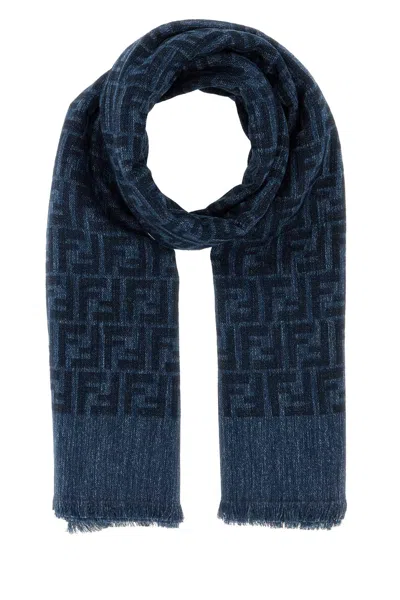 Fendi Women Embroidered Cotton Blend Scarf In Blue