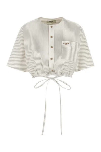 Fendi Women Embroidered Cotton Blend Shirt In Neutral