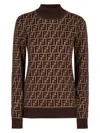 Fendi Ff Jacquard Turtleneck Sweater In Brown