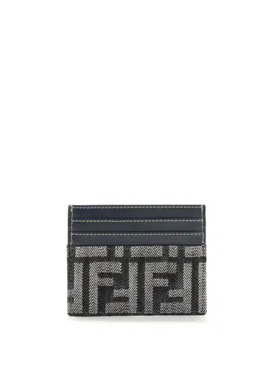 Fendi Women Embroidered Denim Card Holder In Brown