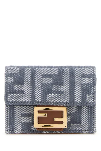 Fendi Women Embroidered Denim Micro Baguette Wallet