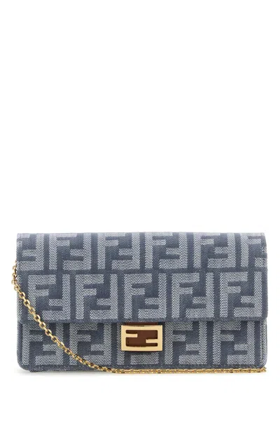 Fendi Women Embroidered Denim Wallet