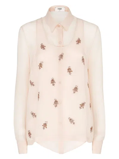 FENDI WOMEN'S EMBROIDERED GEORGETTE TOP