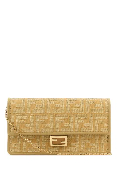 Fendi Women Embroidered Raffia Baguette Wallet In Brown