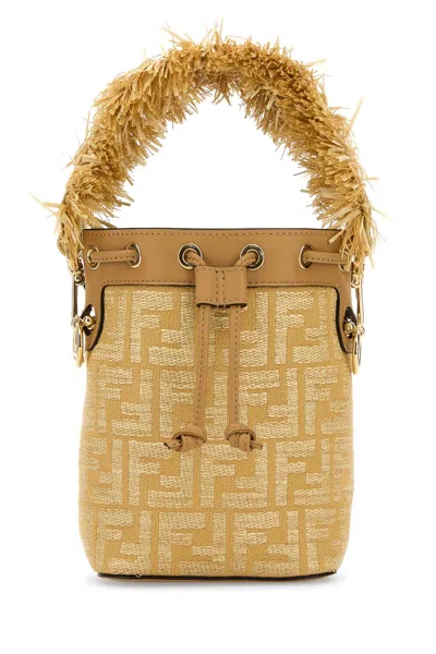Fendi Women Embroidered Raffia Mini Mon Tresor Bucket Bag In Multi
