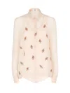 Fendi Floral Embroidered Silk Top With Classic Collar In Pink
