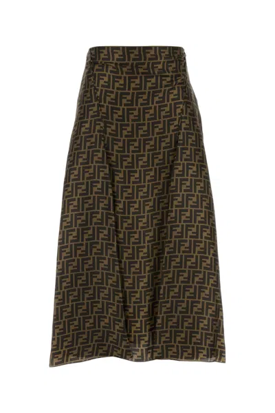 Fendi Women Embroidered Silk Skirt In Printed