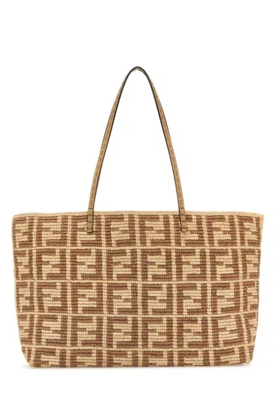 FENDI FENDI WOMEN EMBROIDERED STRAW LARGE ROLL SHOPPING BAG