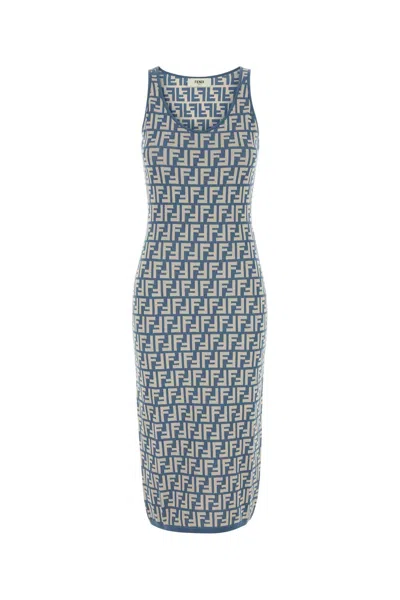 Fendi Women Embroidered Stretch Cotton Blend Dress In Multicolor