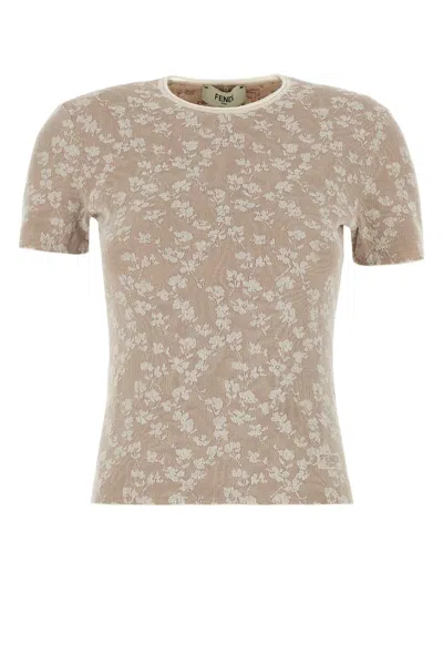Fendi Women Embroidered Viscose Blend T-shirt In Multicolor