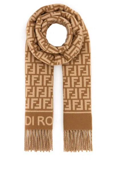Fendi Women Embroidered Wool Blend Scarf In Brown