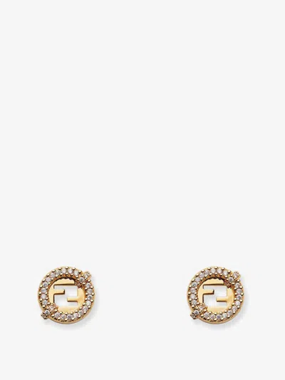 Fendi Women Everround Metal Earrings With Rhinestones In Gold