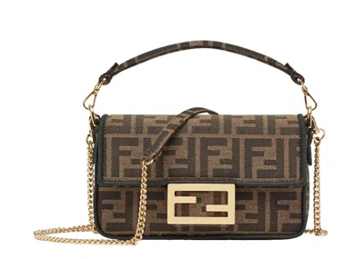 Pre-owned Fendi Women's  Baguette Mini Jacquard Ff Fabric Bag In Brown