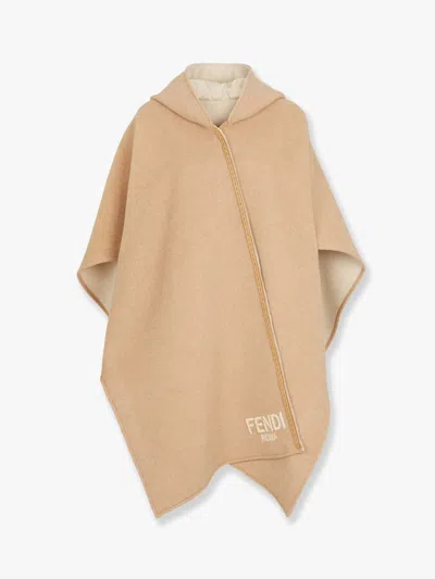 FENDI FENDI WOMEN WOOL AND CASHMERE PONCHO WITH LEATHER PROFILES