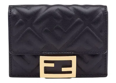 Pre-owned Fendi Women's  By Marc Jacobs Baguette Micro Trifold Black Nappa Leather Wallet