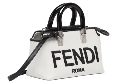 Pre-owned Fendi Women's  By Marc Jacobs By The Way Mini White Canvas Small Boston Bag With  Roma Embroider In Multi