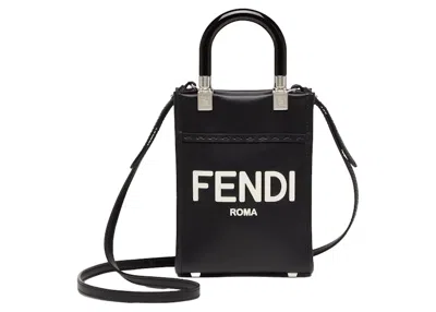 Pre-owned Fendi Women's  By Marc Jacobs Mini Sunshine Shopper Black Leather With Hotstamped Minibag