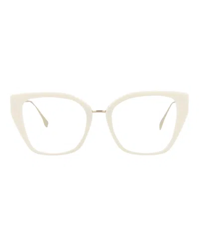 Pre-owned Fendi Women's  Cat Eyeframe Acetate Optical Frames In Ivory Silver Transparent (fe50011i/51/025)