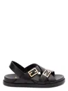 Fendi Women Black Singback Sandals With Ff Buckle Closure And Criss-crossed Straps In Leather Woman