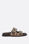 Fendi Slide Sandals With Patterned Woven Upper In Gianduinat