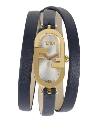 Pre-owned Fendi Women's   O'lock Leather F148050312 Watch In Stainless Steel In Silver