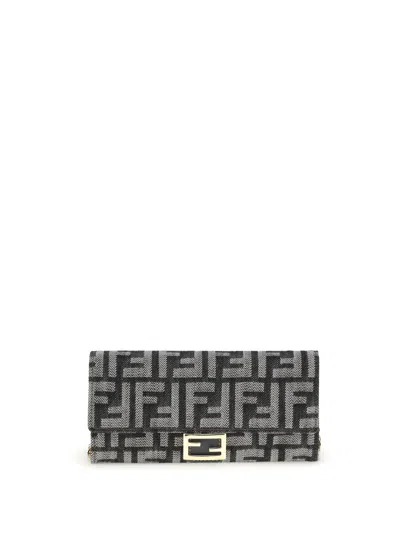 Fendi Women  Ff Print Denim Wallet In Brown