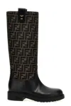 Fendi Tall Boots With Signature Monogram Pattern And Branded Detailing In Black