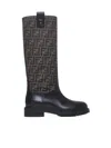 Fendi Tall Boots With Signature Monogram Pattern And Branded Detailing In Black