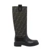 Fendi Filo Leather And Ff Jacquard Fabric Boots In Black